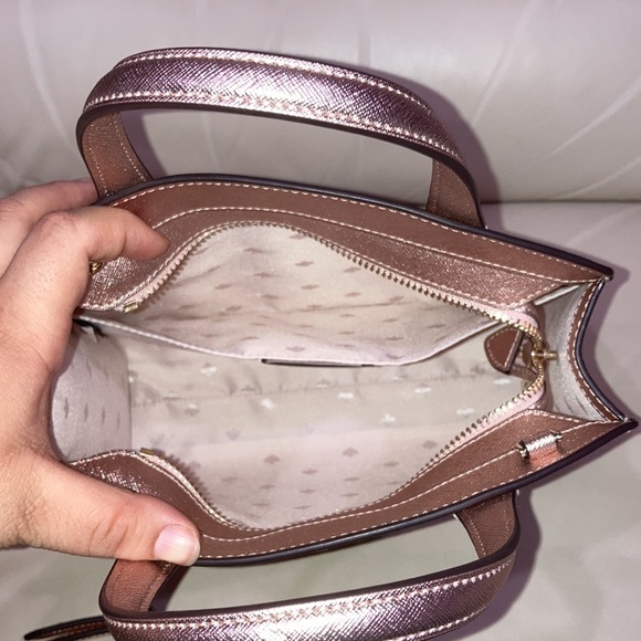 Kate Spade Rose Gold Tinsel Glitter Fabric Sparkle Satchel Purse Bag - Picture 13 of 15